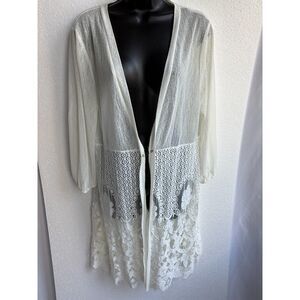 Siren Lily Mesh Stretch Cardigan Open Lace White Boho Plus Size 1X Bohemian